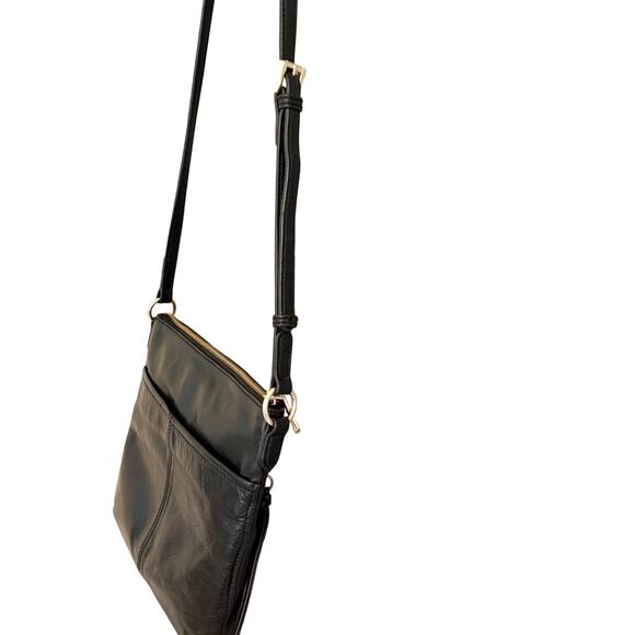 Tommy Bahama Black Leather Crossbody Bag Gold Zip Early 2000s Adjustable Strap - Picture 5 of 16